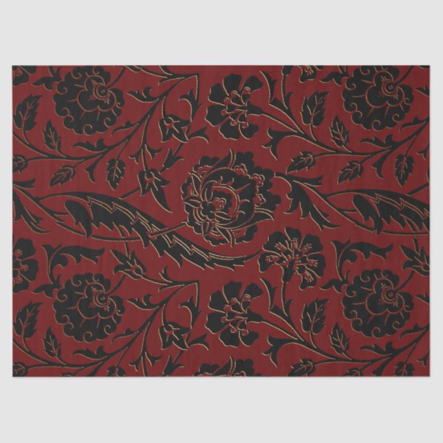 Tiefrotes und schwarzes BlumenDecoupage Seidenpapier (Vorderseite)