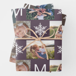 Tiefschneeflocken Monogramm-FotoCollage Geschenkpapier Set