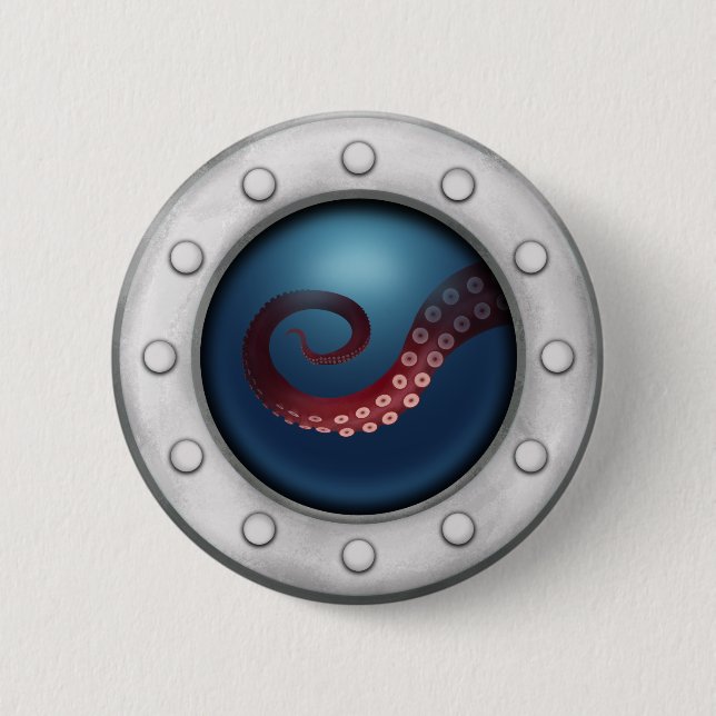 Tiefsee-Kreatur Steampunk-Ozean-Explorer Octopus Button (Vorderseite)
