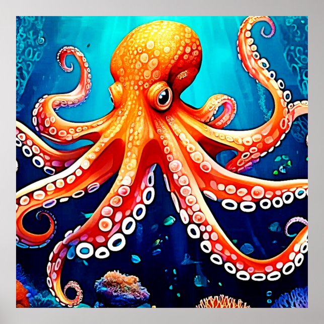 Tiefsee-Octopus-Glow-Design Poster (Vorne)