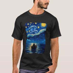 Tiefseefischen Fischer Sternennacht Gemälde T-Shirt