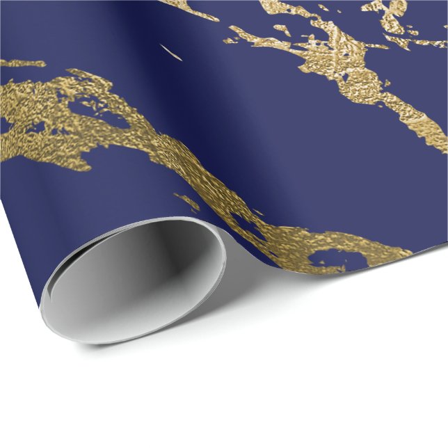 Tiefseefischerei Blauer Goldmarmor Shiny Glam Geschenkpapier (Rolleneckpunkt)