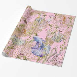 Tiefseegarnelen-Goldschimmer-Unterwasser-Korallenf Geschenkpapier