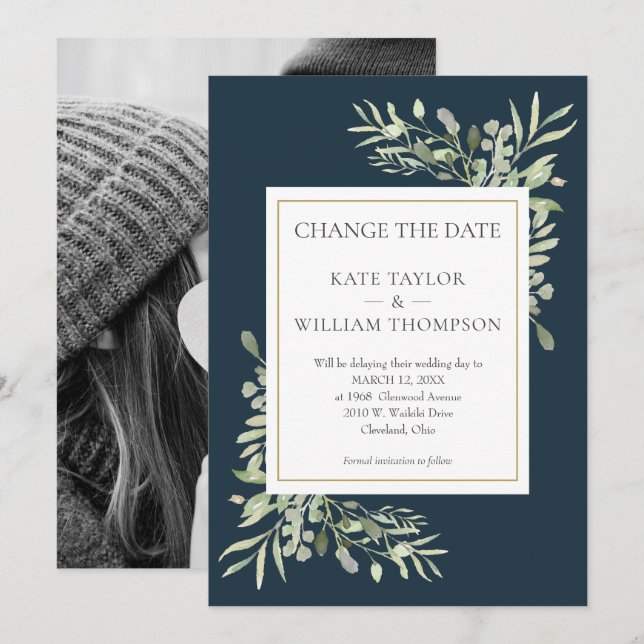 Tiefseelblau verändert das Date Foto Hochzeit Save The Date (Vorne/Hinten)