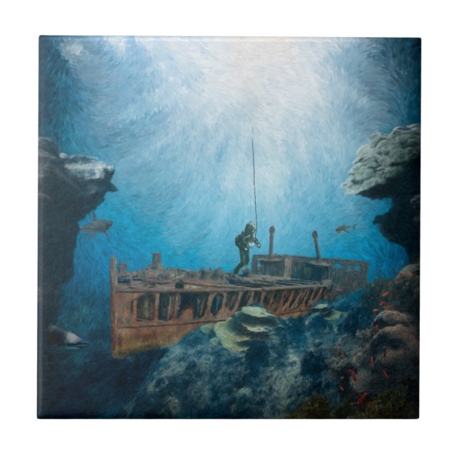 Tiefseetaucher Fliese (Vorderseite)