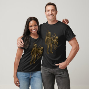 Tiefseetaucher und Oktopus Retro Steampunk T-Shirt