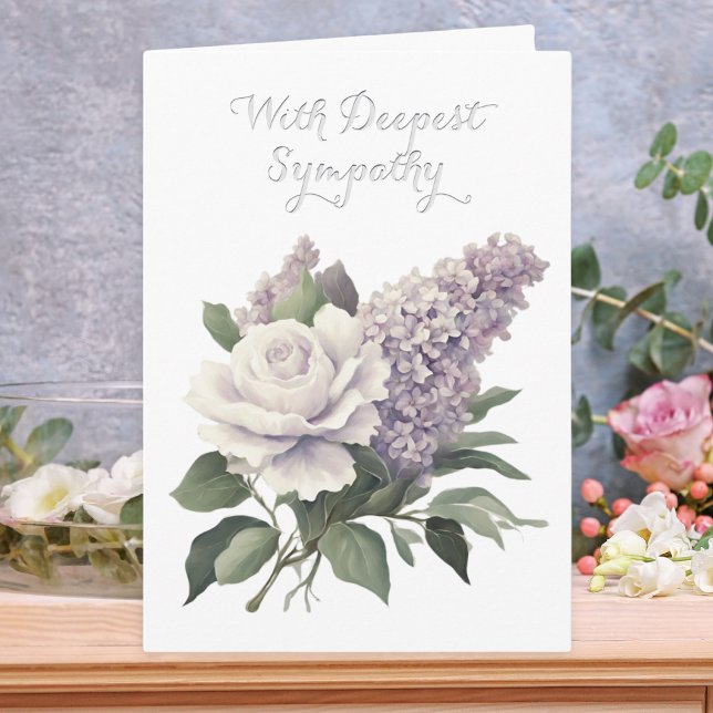 Tieftes Beileid Elegante Blankenkarte Karte (A sympathy card with a floral design in muted lilac and green and message 'With Deepest Sympathy')
