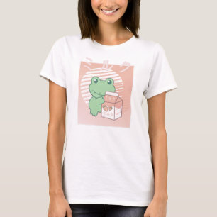 Tieftonästhetischer Frosch Kawaii Erdbeermilch T-Shirt
