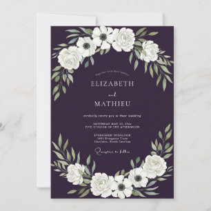 Tiefviolette Anemonen-Hochzeit Einladung