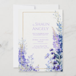 Tiefviolette Aquarell-Muscari Goldrahmen-Hochzeit Einladung