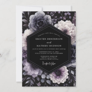 Tiefviolette Blumige Hochzeit mit Stimmung Einladung