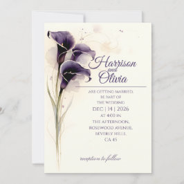 Tiefviolette Calla-Lilie Aquarell Florale Hochzeit Einladung