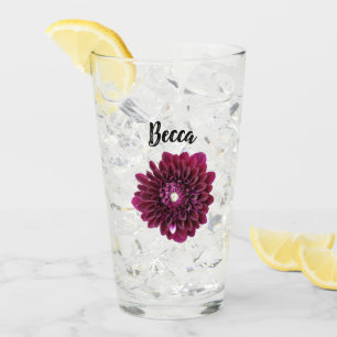 Tiefviolette Dahlienblüte Personalisiert Glas
