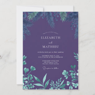 Tiefviolette Eukalyptus-Hochzeit Einladung