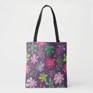 Tiefviolette Floral Burst Muster-Tasche