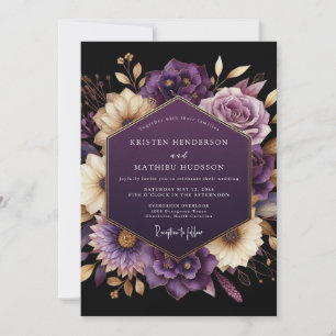 Tiefviolette florale opulente Hochzeit Einladung