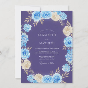 Tiefviolette Florale Romanze-Hochzeit Einladung