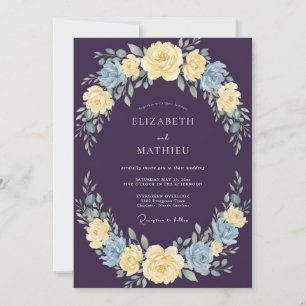 Tiefviolette königliche botanische Hochzeit Einladung