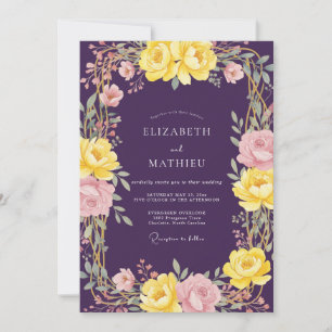Tiefviolette lebhafte florale Hochzeit Einladung
