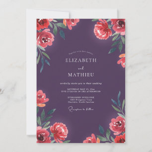 Tiefviolette Mohn-Hochzeit Einladung