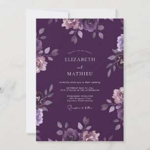 Tiefviolette Ranunculus-Eukalyptus-Hochzeit Einladung