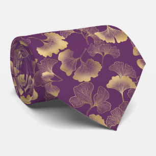 Tiefviolettes Gold-Ginkgo-Botanik Krawatte