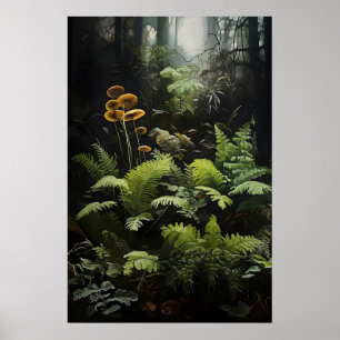 Tiefwaldfarn und Pilze, Wald Moody Poster