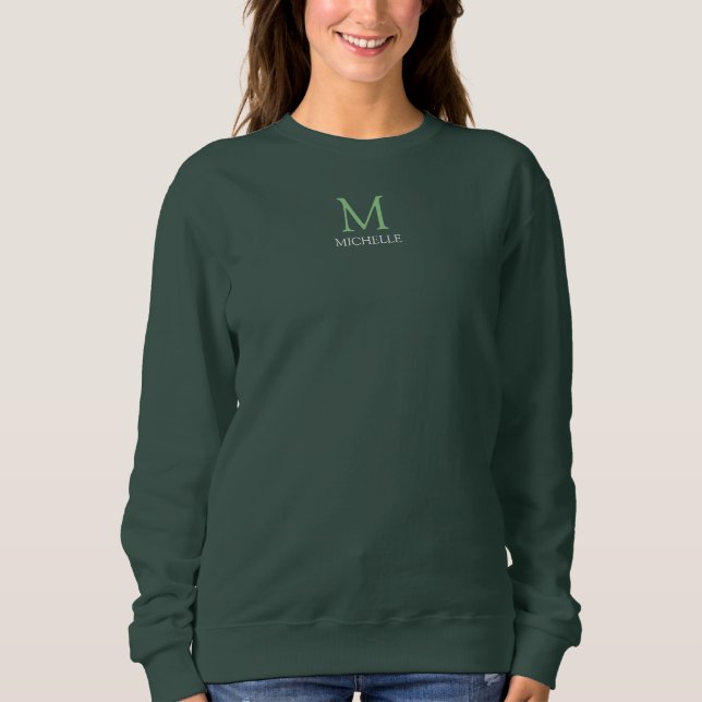 Tiefwaldgrüne Monogramm und Name Frauen Sweatshirt (Vorderseite)