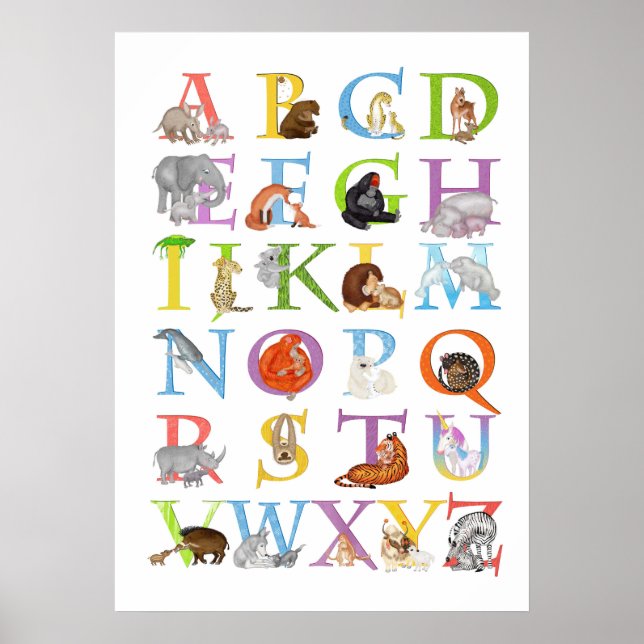 Tier-ABC-Kinderzimmerposter (blau) Poster (Vorne)