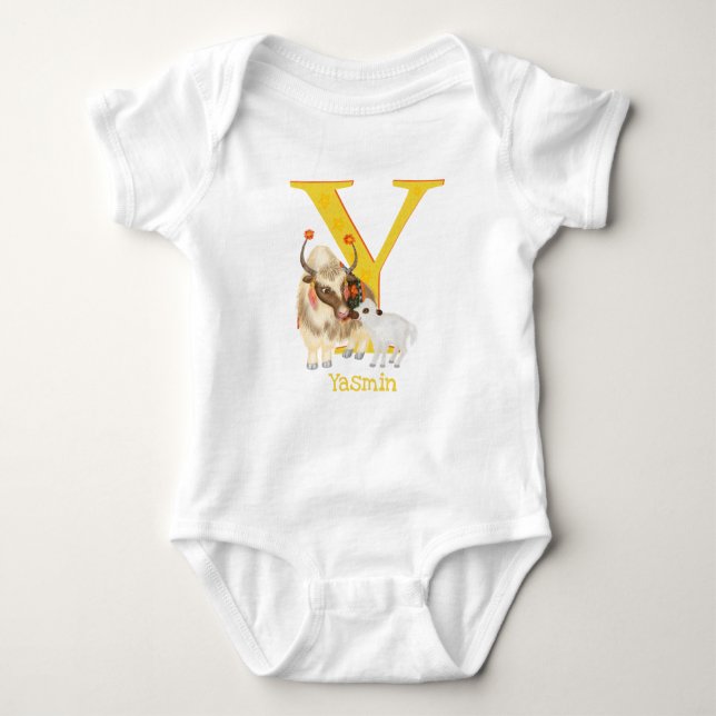 Tier ABC Y ist für Yak Baby Bodysuit Strampler (Vorderseite)