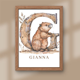Tier-Alphabet-Buchstabe G Kindername-Nursery-Poste Fotodruck