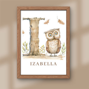 Tier-Alphabet Buchstabe I Kindername Eule Poster
