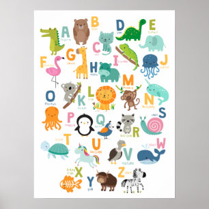 Tier-Alphabet-Kinderkinderzimmer-Homeschool-Klasse Poster