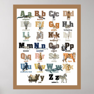 Tier Alphabet  Kinderzimmer- und Jugendzimmer-Wand Poster