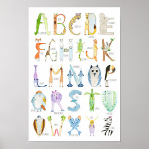 Tier-Alphabet-Plakat - 13 x 19 Zoll Poster