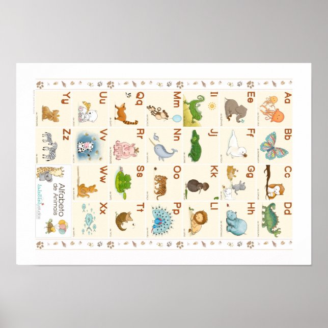 Tier Alphabet Poster auf Portugiesisch, ABC-Tiere (Vorne)