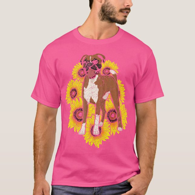 Tier Boxer Lover Dog Besitzer Hippie Sunflores T-Shirt (Vorderseite)