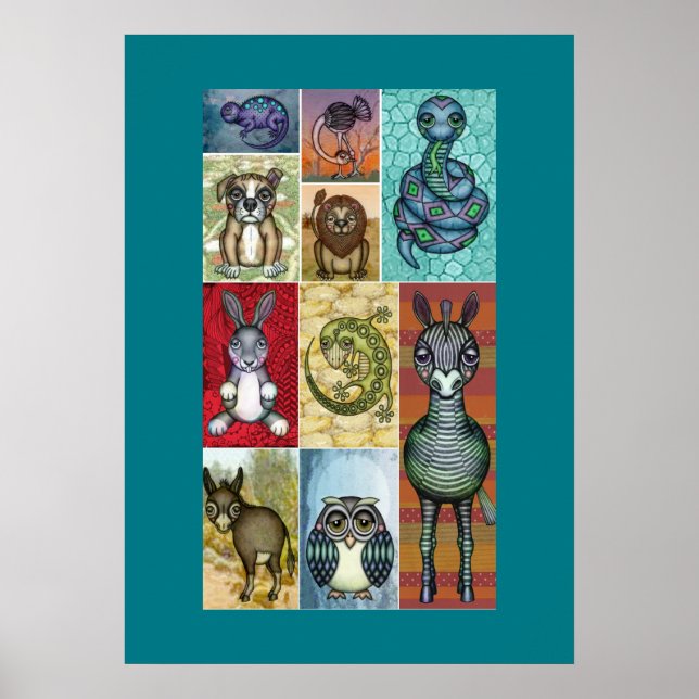 Tier Collage Volkskunst-Design Poster (Vorne)