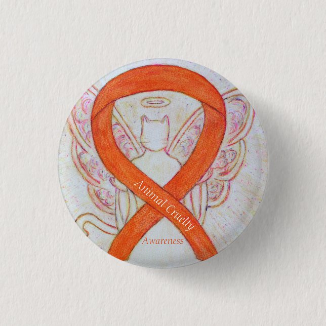 Tier Grausamkeit Orange Bewusstsein Ribbon Angel B Button (Vorderseite)
