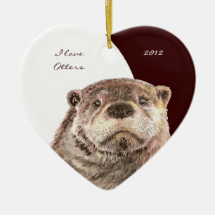 Tier "I Liebe Otters" mit benutzerdefinierten Wass Keramikornament