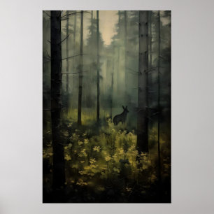 Tier im Wald Vintage-Landschaftsmalerei Poster