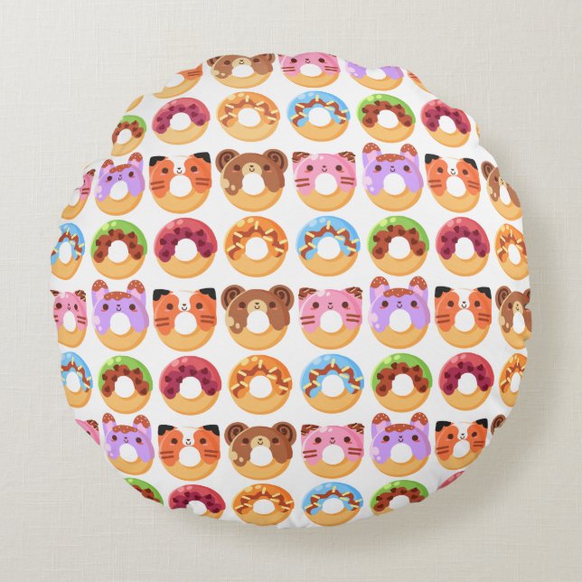 Tier-Krapfen-Freund-Polyester-rundes Kissen (Vorderseite)