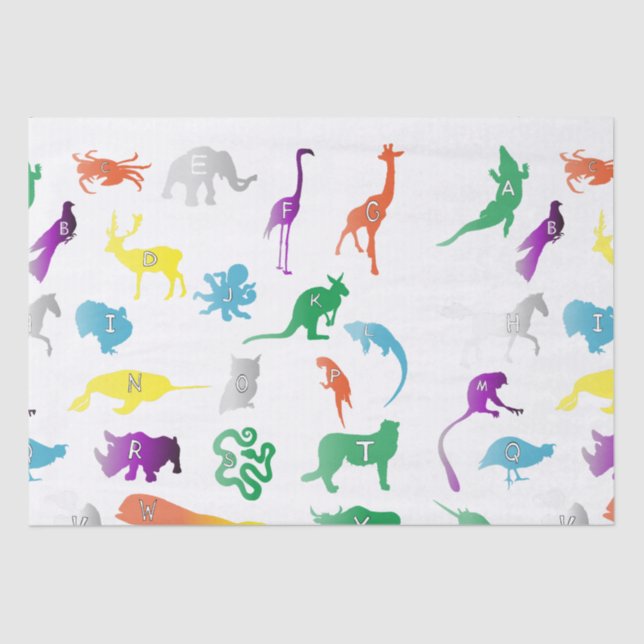 Tier mit Buchstaben. Kinderalphabet, niedlich Seidenpapier (Vorderseite)