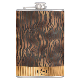 Tier-Monogramm-Druck Gold Elegant Metallisch Flachmann