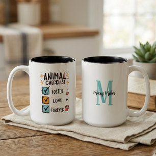 Tier-Pflege-Fail-Humor-Tierliebhaber-Checkliste Zweifarbige Tasse