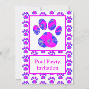 Tier-Pfoten-Silhouette Pool-Party Pink Blau Einladung