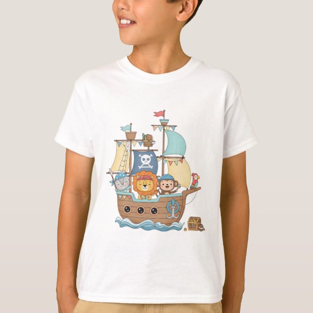 Tier-Piratenschiff-Abenteuer T-Shirt (Vorderseite)