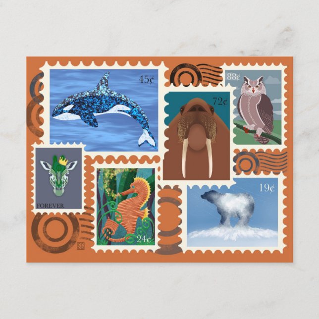 Tier-Postwertzeichen Postkarte 10er-Pack (Vorderseite)