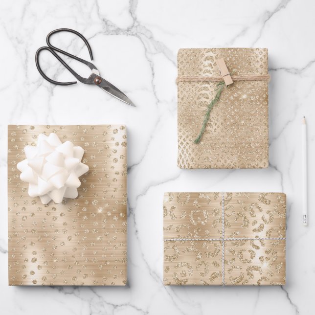 Tier Print Gold Glitter Geschenkpapier Set (Vorderseite)