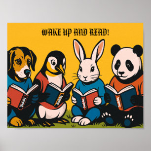 Tier-Retro-Leseposter - Wach auf und lies! Poster